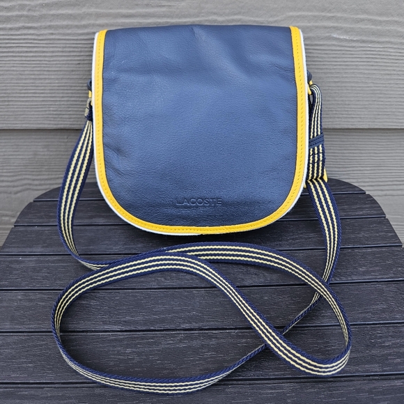 LACOSTE Purse Dark Navy Blue Court Line Crossbody Small Leather Hobo Bag Womens - Picture 1 of 16
